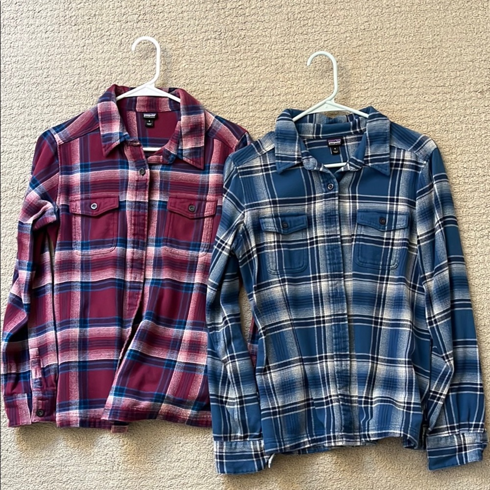 Two Patagonia women’s size 8 flannel shirts